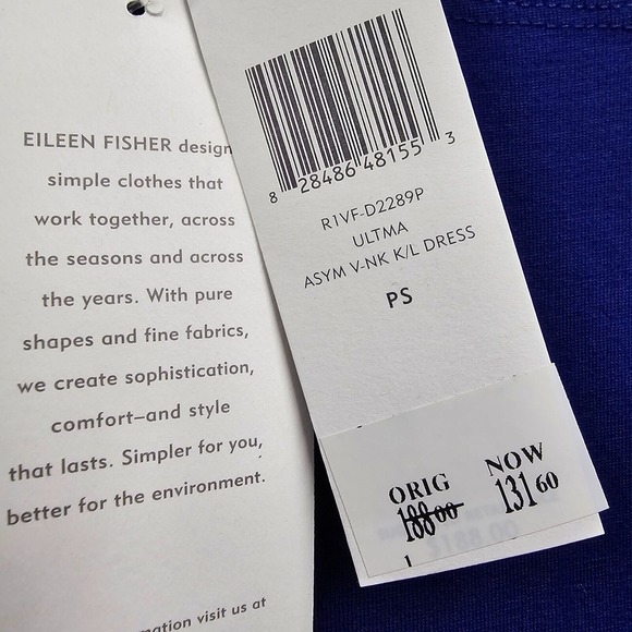 Eileen Fisher Dress Womens Small Petite Blue Dolman Sleeve Shift Knit Minimalist - Picture 5 of 12